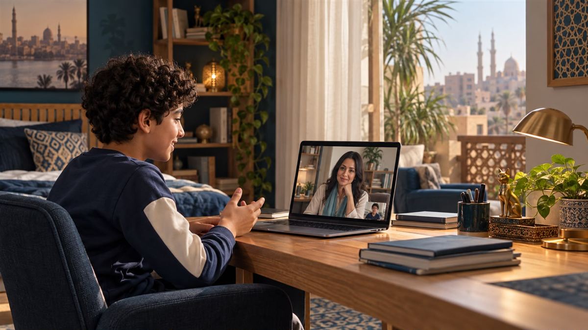 A young person talking with a counsellor over a video call